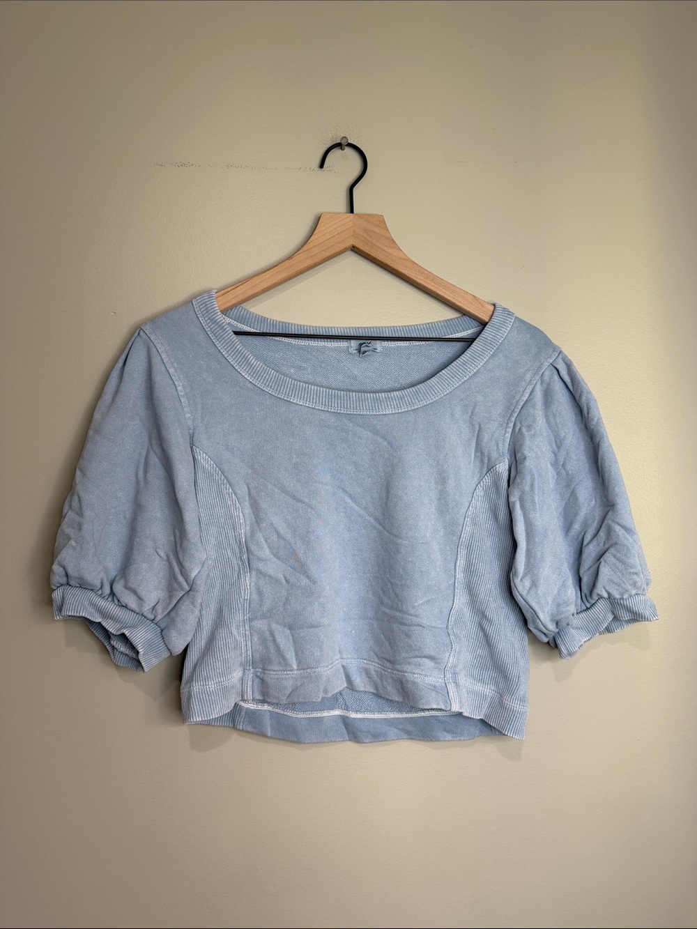 Aerie Blue Puff Sleeve Cropped Sweatshirt Small Blue